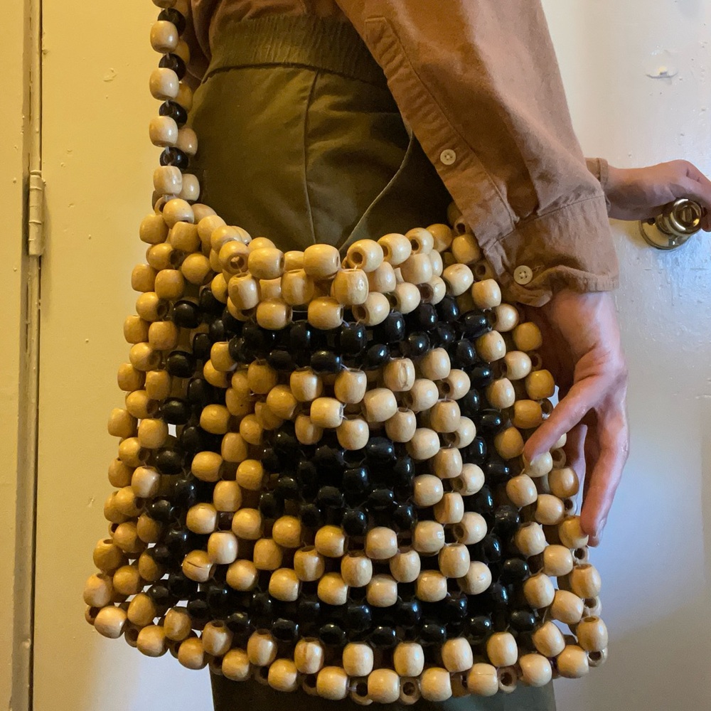 Zara Black and Tan Beaded Shoulder Bag